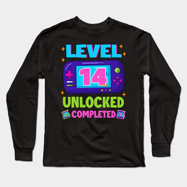 Level 14 Unlocked 14th Birthday Boys Video Game B-day Gift For BOys Kids Long Sleeve T-Shirt by Los San Der